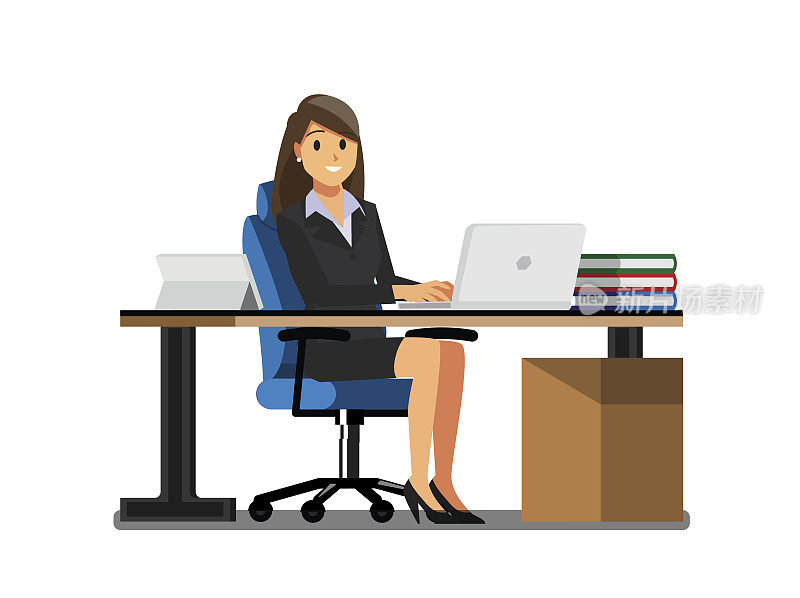 商务女性People Desk，矢量插图卡通人物